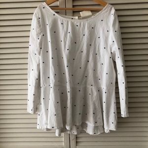 Anthropologie Maeve White Polka Dot Peplum Blouse